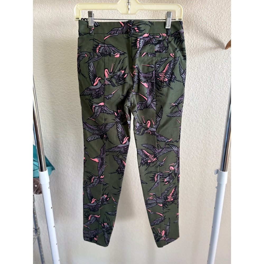 Rachel Rachel Roy Olive Green Crane Print Slim Leg Trousers Size 0 Stretch